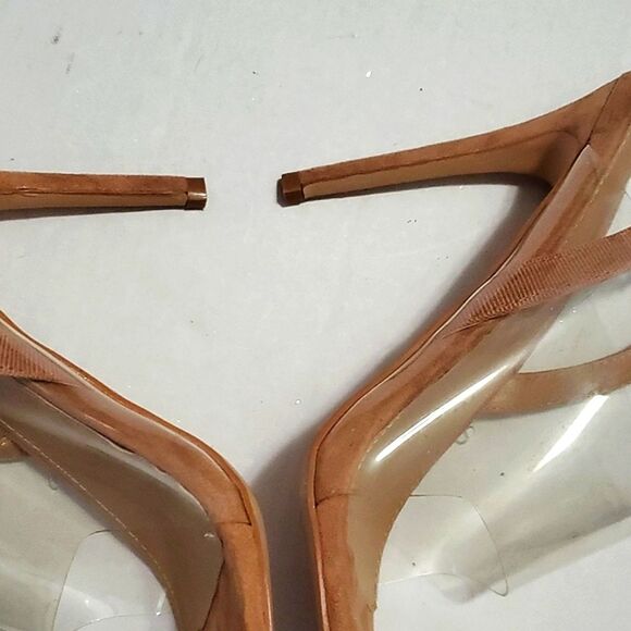 Fashion Nova Nude Toe Strap Clear Slingback Stiletto Heels - Picture 9 of 12